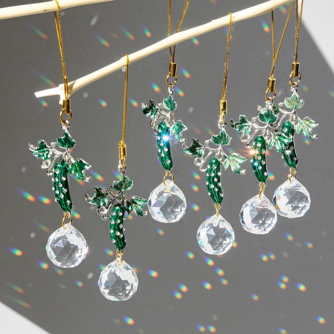 H&D HYALINE & DORA 6Pcs Rhinestones Pickle Ornament Cucumber Hanging Ornaments Green Cucumber Birthday Party Favors Garden Tree Decoration
