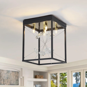 Black Flush Mount Light Fixtures, 5-Lights Vintage Metal Ceiling Light Fixture, Industrial Rectangle Light Fixtures Ceiling Mount for Farmhouse Kitchen Hallway Dining Room Entrance