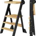 COSYLAND Foldi Foldable Toddler Kitchen Stool Helper - Adjustable Height Toddler Standing Tower with Net & Safety Feet, IF Award-Winning Wooden Learning Step Tower for Kids 18M-6Y, Black & Natural