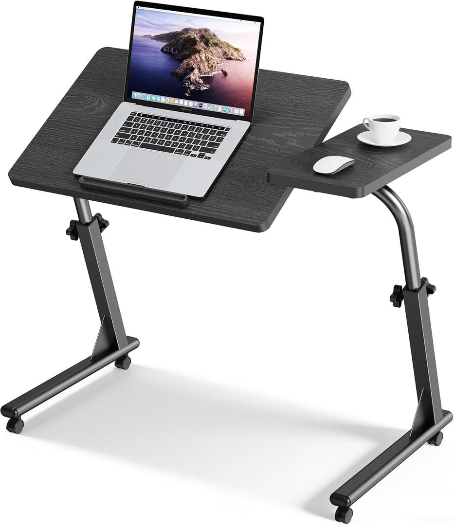 TV Tray Table, Mobile TV Dinner Trays for Eating on Couch, Folding Side Desk with Wheels, Tilt & Height Adjustable Snack Table Laptop Desk for Sofa Living Room Bedroom & Office (Black)