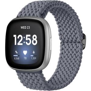 Maledan Braided Stretchy Band Compatible for Fitbit Sense/Versa 3/4 and Sense 2, Soft Elastic Strap Bracelet Wrist Bands for Smart Watch, Accessory for Men and Women (7-Gray)