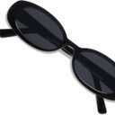 VANLINKER Polarized Retro Oval Sunglasses for Women and Men Small 90s Style VL9580 (C1 Black Frame/Grey Lens)