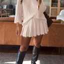 Yanekop Womens 2 Piece Sweater Skirt Set Loose Matching Lounge Sets Comfy Pajamas Set Long Sleeve Top and Skirt Sets (Beige, L)