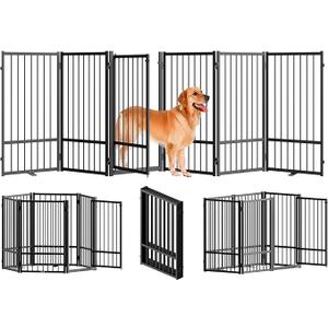SNUOWU Full Metal Freestanding Dog Gate with Door, 32''Height Foldable Pet Dog Fence for Indoor & Outdoor, 6 Panels Extra Wide Free Standing TallDog Gates for Doorways,House,Stairs,Porch,Deck,Yard