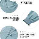 Long Sleeve Shirts for Women V Neck Fall Tops 2025 Trendy Dressy Casual Smocked Cuffs Outfits Cute Tunic Fashion Blouses Clothes Light Blue S (Blue, S)