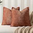 DEZENE Pack of 2 Burnt Orange Fall Decorative Throw Pillow Covers 18x18 Cozy Soft Chenille Accent Vintage Square Couch Pillow Covers for Home Decor Bed Sofa Living Room