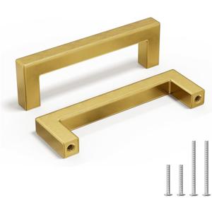 homdiy Gold Handles for Cabinets Kitchen Cabinet Handles Brushed Brass Cabinet Pulls Gold Hardware for Cabinets Stainless Steel Modern Hardware 10 Pack 3-3/4 Inch