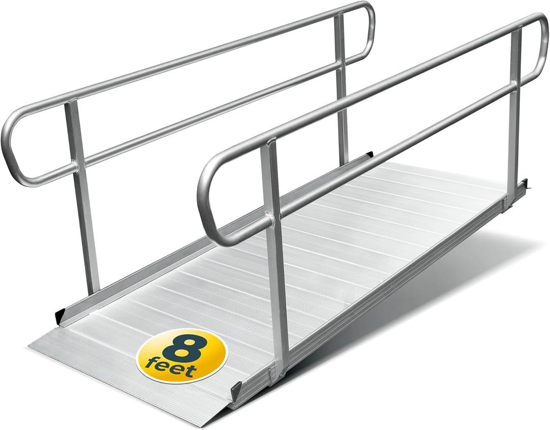MAASTERS Ramp with Handrails 8 FT, Loading Capacity 850 lbs, ADA Compliant | non-slip surface, sturdy, waterproof
