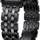 TOYOUTHS Designer Vintage Dressy Bracelet for Apple Watch Band Women 42/40/41/38/44/45/46/49mm, Stainless Steel Elegant Luxury Metal Strap for iWatch Series 11 10 9 8 7 6 5 4 SE/Ultra 3 2 1 (Black-Brushed&Shiny)