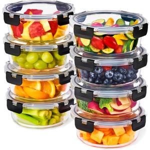 Sorbus 16pc Glass Meal Prep Containers Set 8 Round 32oz Containers with Airtight Lids Freezer, Dishwasher, Oven Safe Reusable Food Storage Bowls, 4 Cup Capacity for Meal Prep and Storage