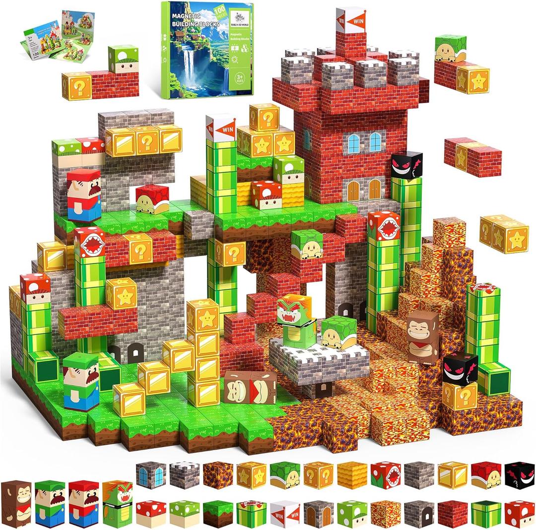 Magnetic Blocks, 100PCS Magnetic Building Blocks, Stacking Magnetic for Kids, Sensory Toy for STEM Constructions Magnetic Blocks for Boys Girls Age 3+, Holiday Birthday Gifts