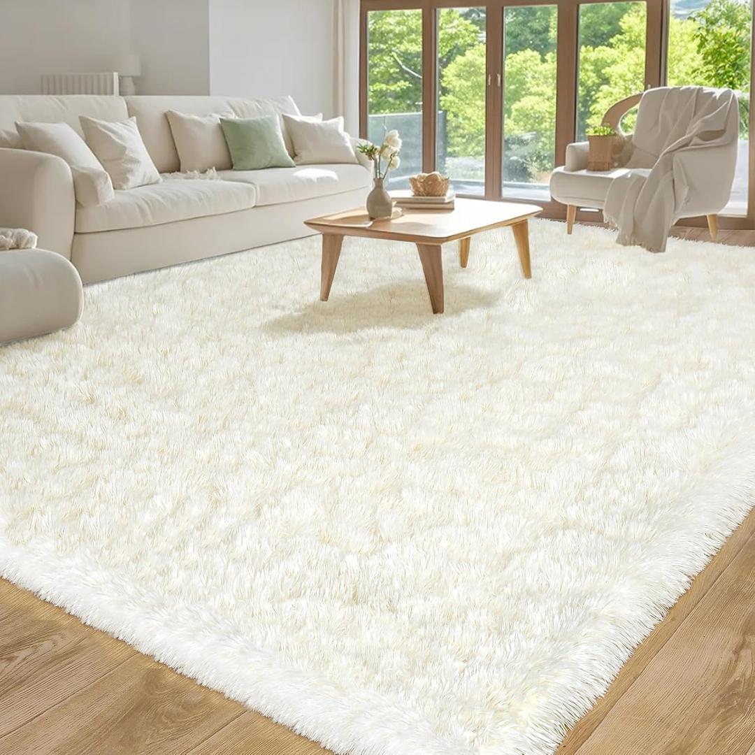 Area Rug for Living Room 6x9, Ultra Soft Shaggy Area Rugs for Bedroom, Upgrade Non-Slip Plush Fuzzy Carpet for Bedroom Girls Boys Room Home Nursery Teens Modern Indoor Home Dorm Decor, Cream White