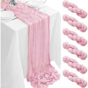 6Pack Pink Table Runner 35 x 120 inch Cheesecloth Table Runner 10FT Boho Table Runners Rustic Gauze Cheese Cloth Table Runners for Party Wedding Birthday Dining Bridal Shower Baby Shower Decor