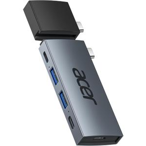 Acer Adaptador multipuerto USB C para MacBook Pro/Air, concentrador USB C desmontable 6 en 2, adaptador Mac tipo C con HDMI 4K a 60Hz, carga PD de 100 W, 2 puertos de datos USB 3.0 y 2 USBC 3.0, color (Gris+Negro)