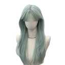 Mint Green Long Straight Wig for Women with Bangs Lolita Synthetic Hair Wig Natural Looking Heat Resistant Wigs for Daily Use