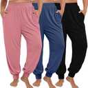 3 Pack Women's Plus Size Yoga Joggers, Comfy High Waisted Lounge Pants Loose Casual Sweatpants Pajama with Pockets (4X-Large, Peach Pink, Blue, Black)