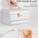 3 Layers Leather Jewelry Storage Box with Lock, Mirror