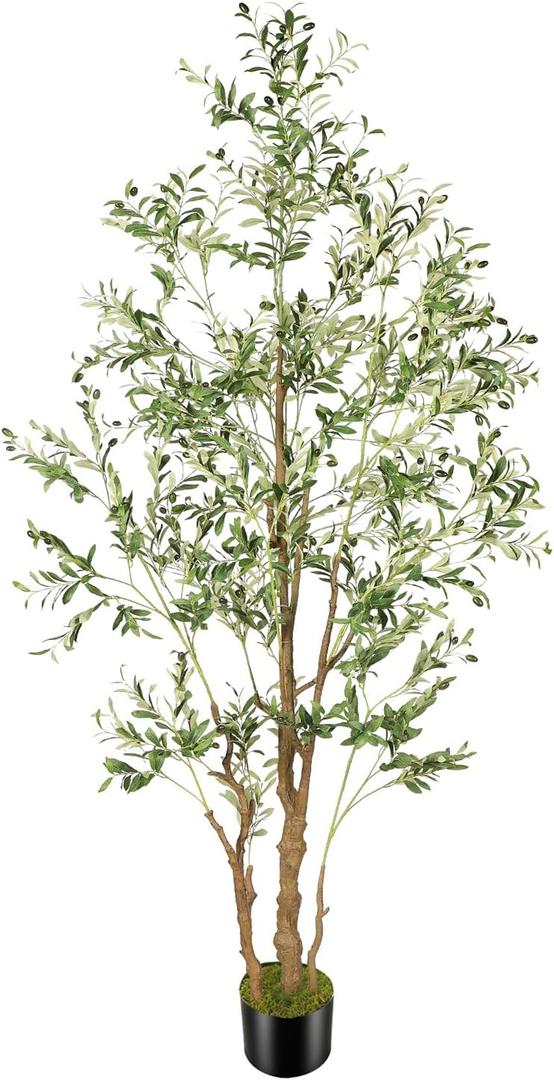OXLLXO 8.2ft Artificial Olive Tree (96in) with Plastic Nursery Pot Faux Olive Silk Tree, Fruits Fake Plant for Office House Farmhouse Living Room Home Decor (Indoor/Outdoor)
