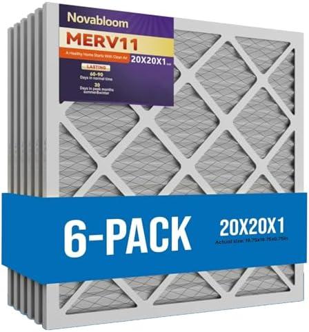 NOVABLOOM 20x20x1 Air Filter Merv 11 Dust defense (6 Pack) Pleated HVAC AC Furnace Air Filters Replacement Actual Size : (19.75x19.75x0.75 inches)
