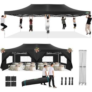 COBIZI 13x26 Pop Up Canopy with 6 Removable Sidewalls Heavy Duty Canopy Party Tents for Parties, Outdoor Wedding Large Event Tent Wind Waterproof UPF 50+ Easy Up in Garden Lawn with Roller Bag, Black