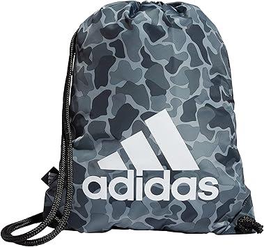 adidas Ready Sackpack, Drawstring Backpack for Women and Men, Lightweight Small Gym Bag, Essential Camo Black/Gray/White, One Size, Nomad Camo Grey/White/Black