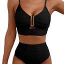 Herseas 2 Piece Bikini Set U-Wire Cutout Popular Swimsuit High Waisted Textured 2026 Summer Beach Swim Bathing Suits Black M