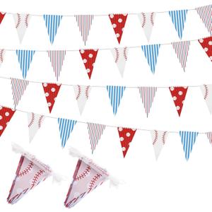 VitalCozy 4 Pcs 131 ft Baseball Pennant Banners Party Decorations Triangle Baseball Flags Garland Bunting for American Ball Sport Game Decor Birthday Camp BBQ Party Supplies Home Outdoor Hanging