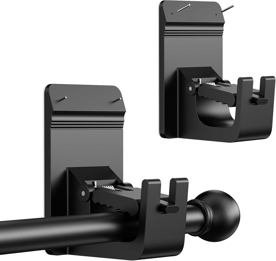 Universal Heavy Duty Curtain Rod Brackets, No Drill Curtain Rod Brackets with Adhesive & Invisible Nail, 30+LB Load Curtain Rod Holders, Damage Free Curtain Rod Hooks for Wall, Bathroom, Kitchen 2PC