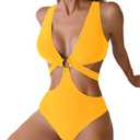 Women's Deep V Neck One Piece Swimsuit O-Ring Swimwear Sexy Cut Out Bathing Suit (Large)