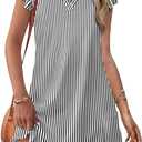OFEEFAN Spring Summer Dresses for Women 2026 Casual Ruffle Sleeve V Neck Loose Swing Sundresses with Pockets Plain/Print