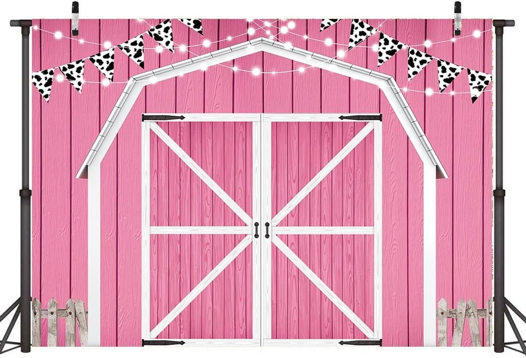 LTDKAEN Pink Barn Door Backdrop Wooden Barn Door Farmhouse Photography Rustic Farm Backdrop Country Scene Farm Party Decoration Photo Props for Party (7×5FT)