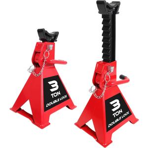 BIG RED Torin 3 Ton Steel Heavy Duty Jack Stands: Double Locking Pins - Red, 1 Pair (2 Pack)
