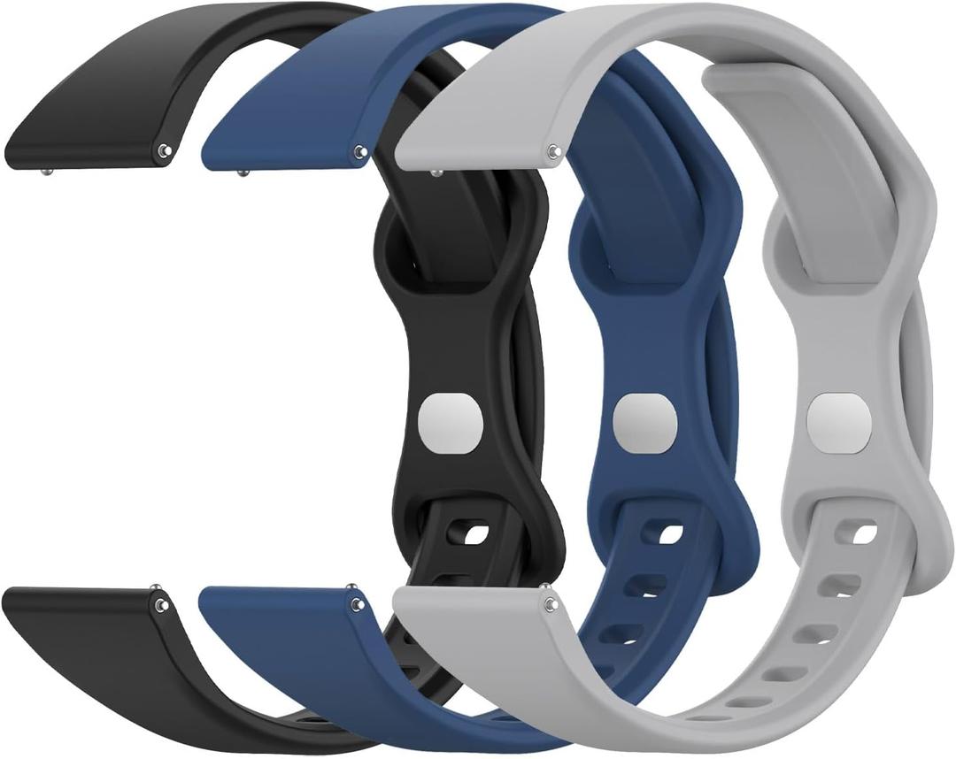 3 Pack Slim Silicone Watch Bands, 18mm 19mm 20mm 22mm Quick Release Band Soft Sport Strap Replacement Wristbands for Women Men (Black+Dark Blue+Grey)