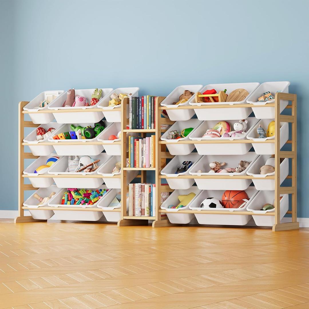 SpaceAid Large Toy Storage Organizer with 24 Bins and 3 Shelves, Toy Organizers Storage Bookshelf, Kids Bin Shelf Box Bookcase for Bedroom Playroom Organization Room Decor, White, 74"w, 3 Shelves, 24 Bins