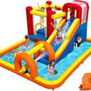 Baralir Inflatable Bounce House Water Park with Long Water Slide & Large Splash Pool Fits 5 Kids, Endless Fun of Jumping, Sliding, Climbing - Extra Cave and Tunnel Adventure and Water Cannon, 13L x 10.5W x 6.4H Foot