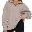 Trendy Queen Women's Oversized Half Zip Fleece Sweatshirts-Cozy Pullover, Drop Shoulder for Fall Winter, Size M