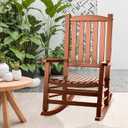 Wooden Outdoor Rocking Chair, Oversized Patio Rocking Chair w/400lbs Support & High Backrest | Porch, Lawn, Garden, BackyardNatural