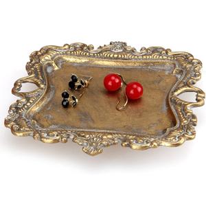 Vintage Decor for Home Bathroom Accessories Small Jewelry Tray Antique Ring Dish French Country Gold Trays Cute Brass Trinket Jewelry Plate Display Holder Baroque Moody Bedroom Wedding Decor Tray