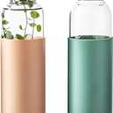 Snminetal 21oz Borosilicate Glass Water Bottle with Sleeve & Leakproof Lid - BPA Free Reusable Bottle for Gym,Office,Hiking - Reusable Glass Bottle Cu for Men and Women 2 Color (Pink+Green)