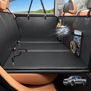 Back Seat Extender for Dogs, Hard Bottom Dog Car Seat Cover for Truck Back Seat, Upgraded PU Leather Dog Hammock for Car, Waterproof, Anti Scratch, Larger Space, Holds 400lbs (XL, Black)