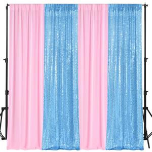 4 Panels Backdrop Curtains 2 Pcs 4 x 10 ft Sequin Glitter 2 Pcs 7 x 10 ft Chiffon Photo Background Curtains for Wedding Birthday Party Decorations(Pink, Light Blue)
