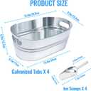 4Pcs 4 Gallon Galvanized Ice Bucket Large Galvanized Tub with Scoops Ice Bucket for Parties Mimosa Bar Supplies with Carry Handles Metal Beverage Tub for Champagne Cocktails Beer Drink Wine