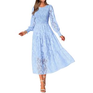 BTFBM Wedding Guest Dresses for Women Fall Fashion 2025 Casual Long Sleeve Floral Maxi Boho Homecoming Dress (Small, Blue)
