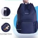 sportsnew Swim Bag Mesh Beach Drawstring Backpack with Wet Pocket, Drawstring Bag for Swimming, Gym, Pool, Workout Gear, Beach Volleyball Backpack for Women Men (Navy Blue)