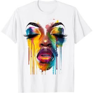 Cool African Woman Afro Color Painted Face Juneteenth Vibes T-Shirt