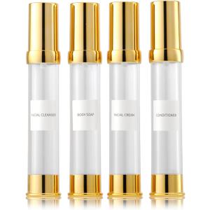 30ml 1oz travel bottles 4 pcs,Golds clear travel bottles,Airless pump bottles,DIY travel bottle set cosmetic containers Included Gift BoxWith labels,refillable cosmetic containers