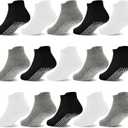 GRPSKCOS Non Slip Toddler Socks 15 Pairs Toddler Grip Anti Skid Low Cut Socks for Boys Girls（#1 Black + White + Light grey, 3-5T）