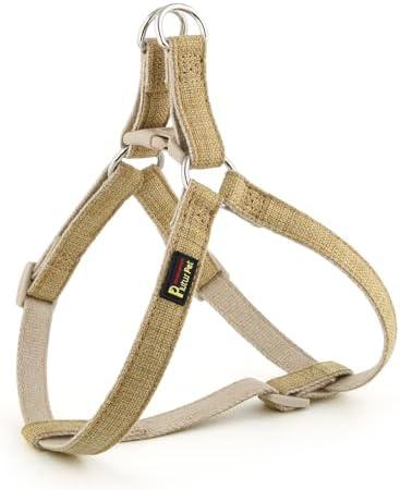 Plutus Pet Cotton Hemp Step in Dog Harness, Sustainable, Lightweight and Escape-Proof, Quick Fit Dog Harness for Puppy Small Medium and Large Dogs, Khaki, S
