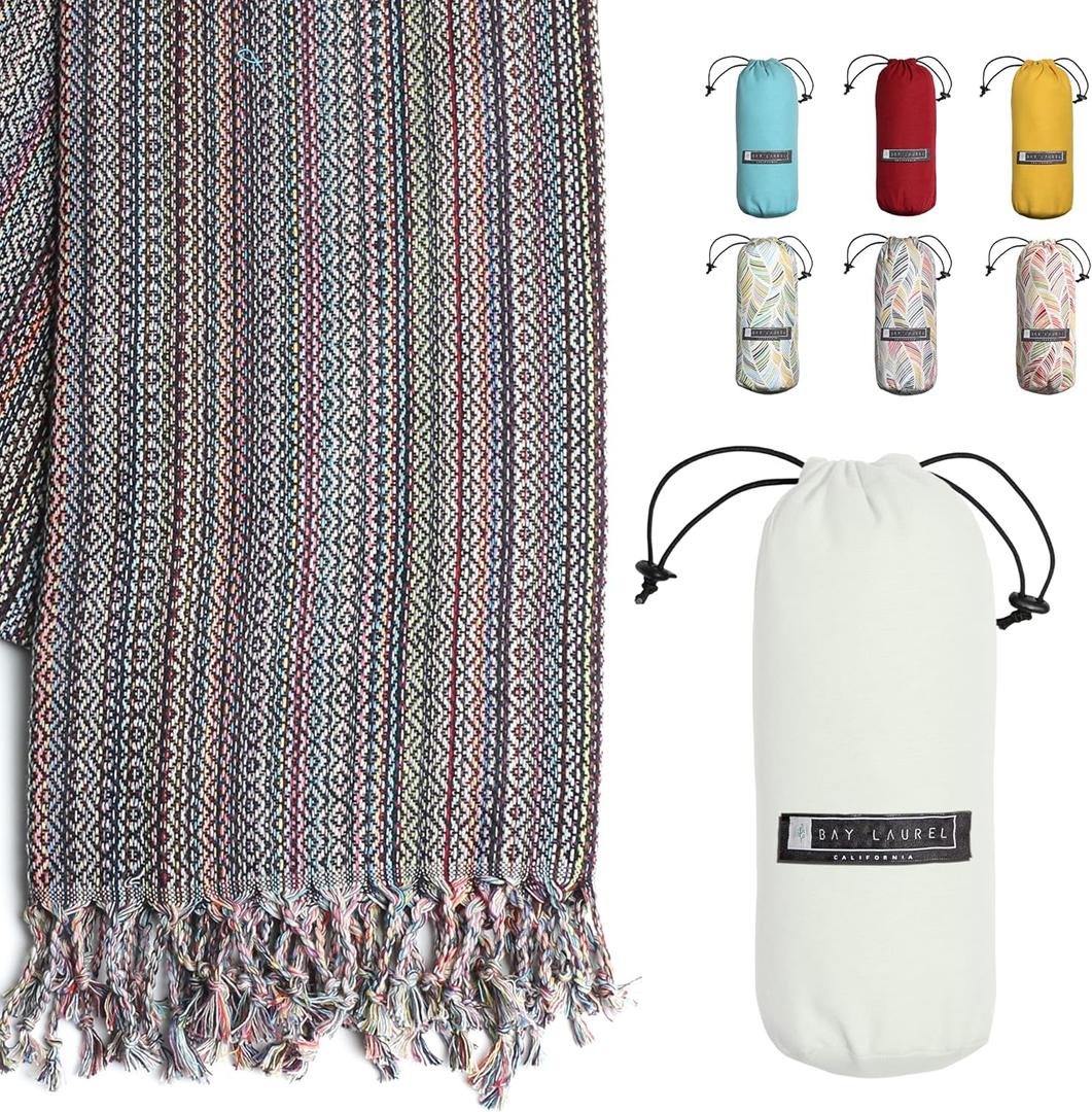 BAY LAUREL Turkish Beach Towel with Travel Bag 39 x 71 Quick Dry Sand Free Lightweight Large