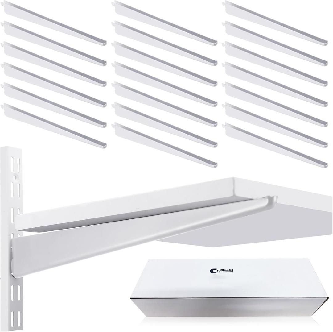 CroBlissful 20 Pcs Adjustable Shelf Brackets for Double Track System Closet Organization Heavy Duty Wire Shelf Brackets(White,16.5 Inch)